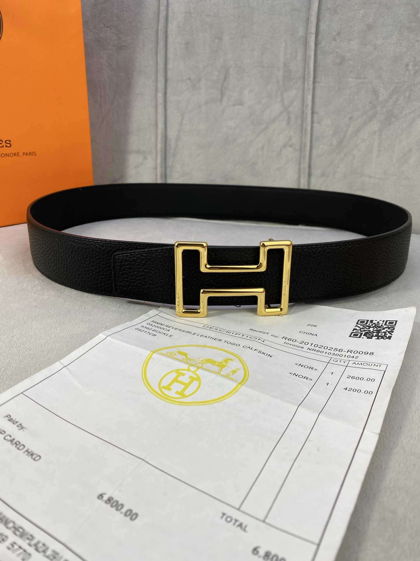  3.8宽 Hermès (爱马仕) 专柜同款  精品不锈钢圆形钢扣 双面用腰带  双面头层原版皮 原版