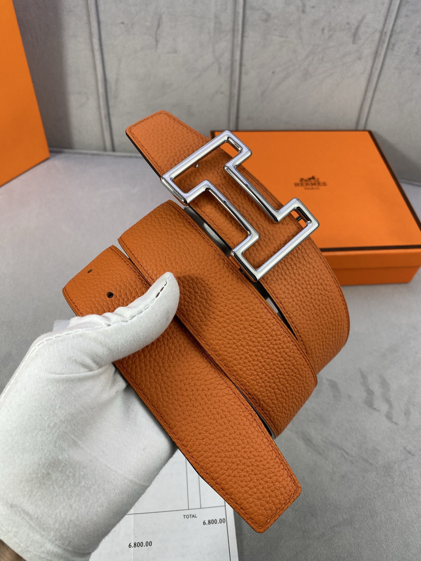  3.8宽 Hermès (爱马仕) 专柜同款  精品不锈钢圆形钢扣 双面用腰带  双面头层原版皮 原版