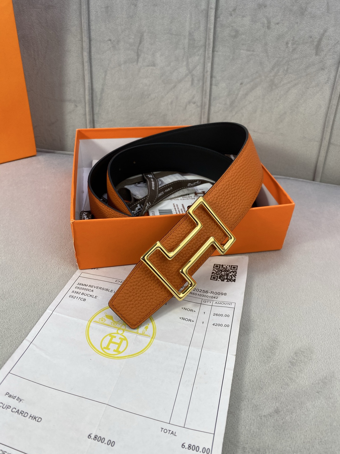  3.8宽 Hermès (爱马仕) 专柜同款  精品不锈钢圆形钢扣 双面用腰带  双面头层原版皮 原版