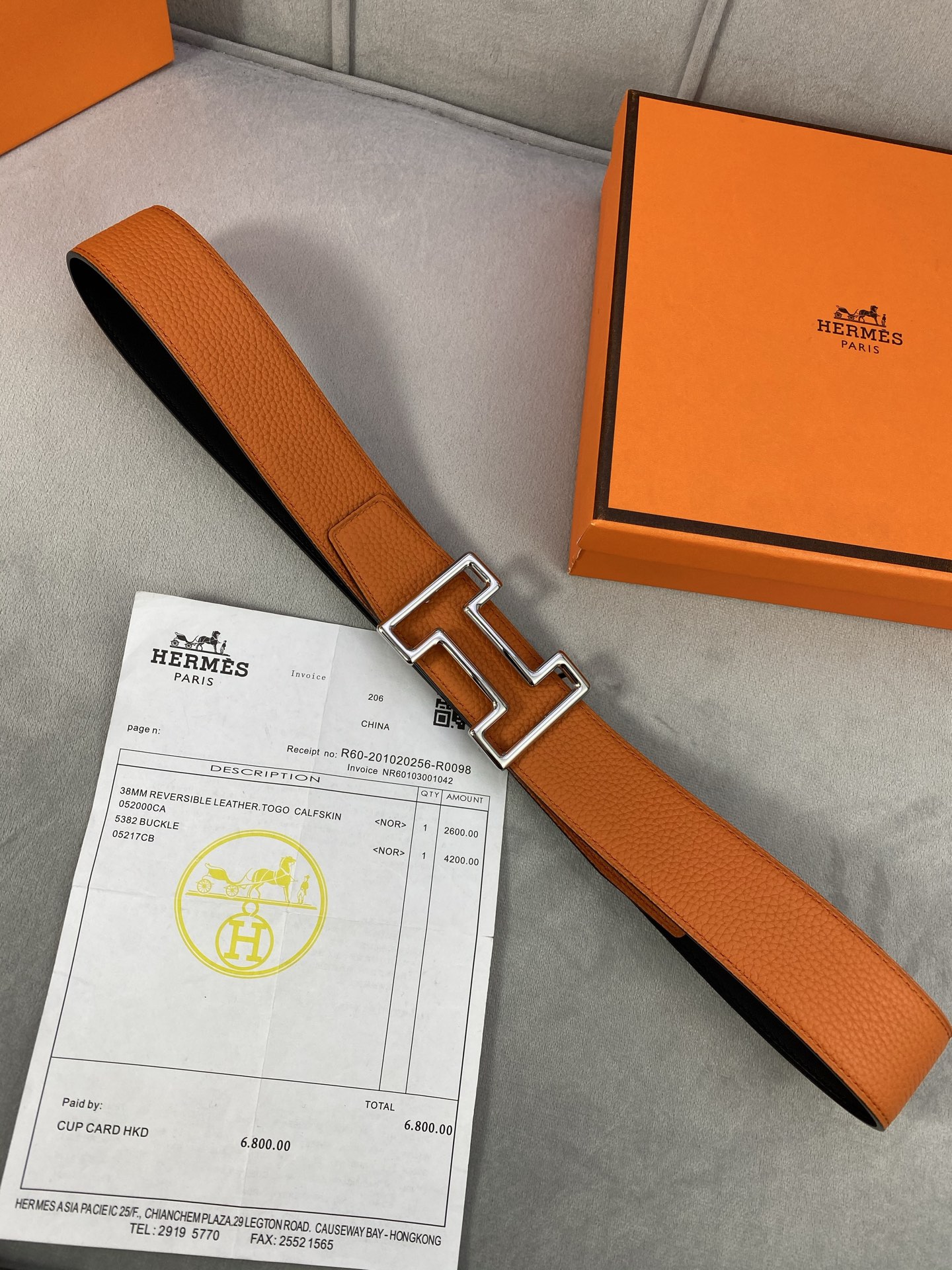  3.8宽 Hermès (爱马仕) 专柜同款  精品不锈钢圆形钢扣 双面用腰带  双面头层原版皮 原版