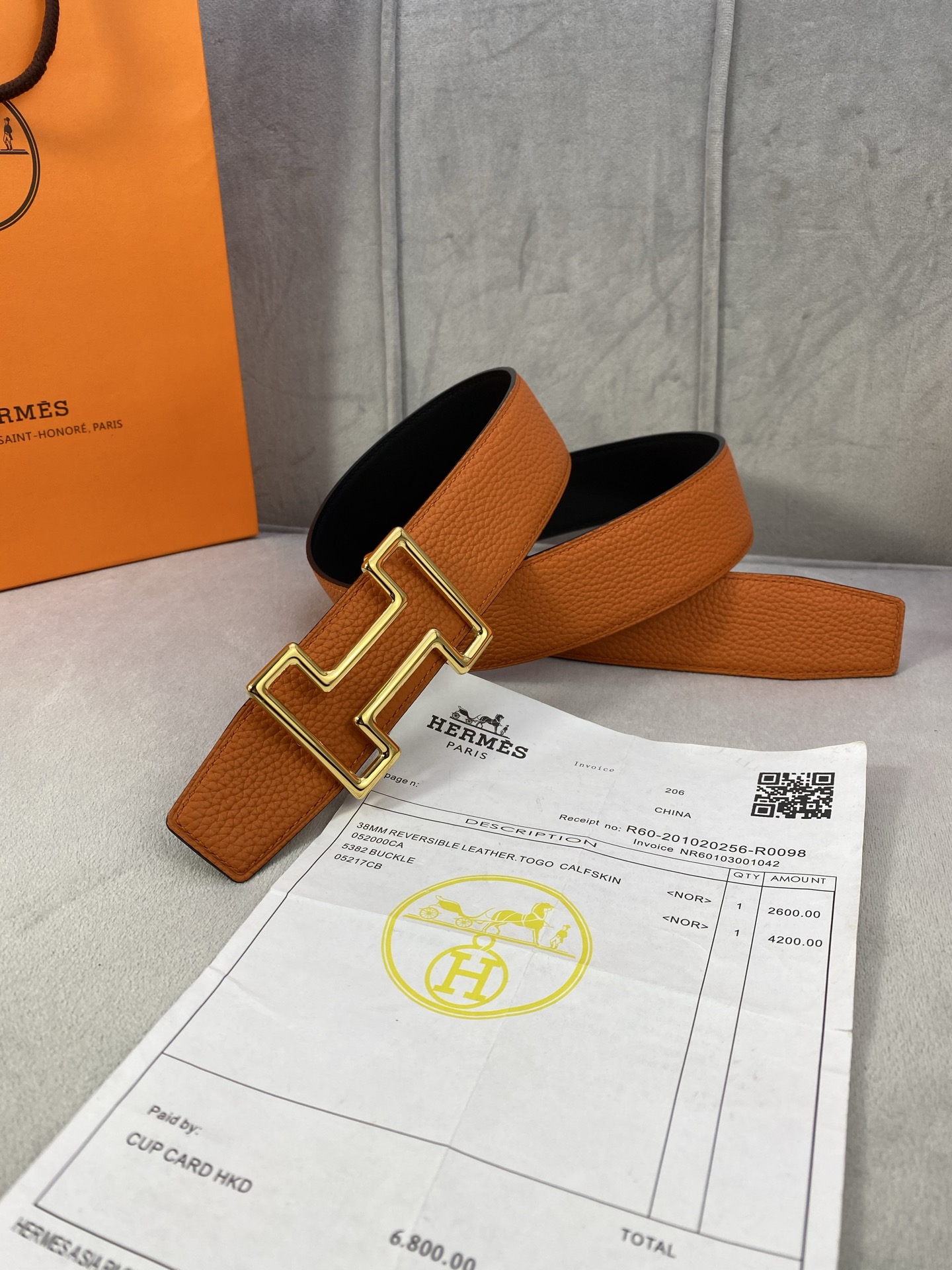  3.8宽 Hermès (爱马仕) 专柜同款  精品不锈钢圆形钢扣 双面用腰带  双面头层原版皮 原版