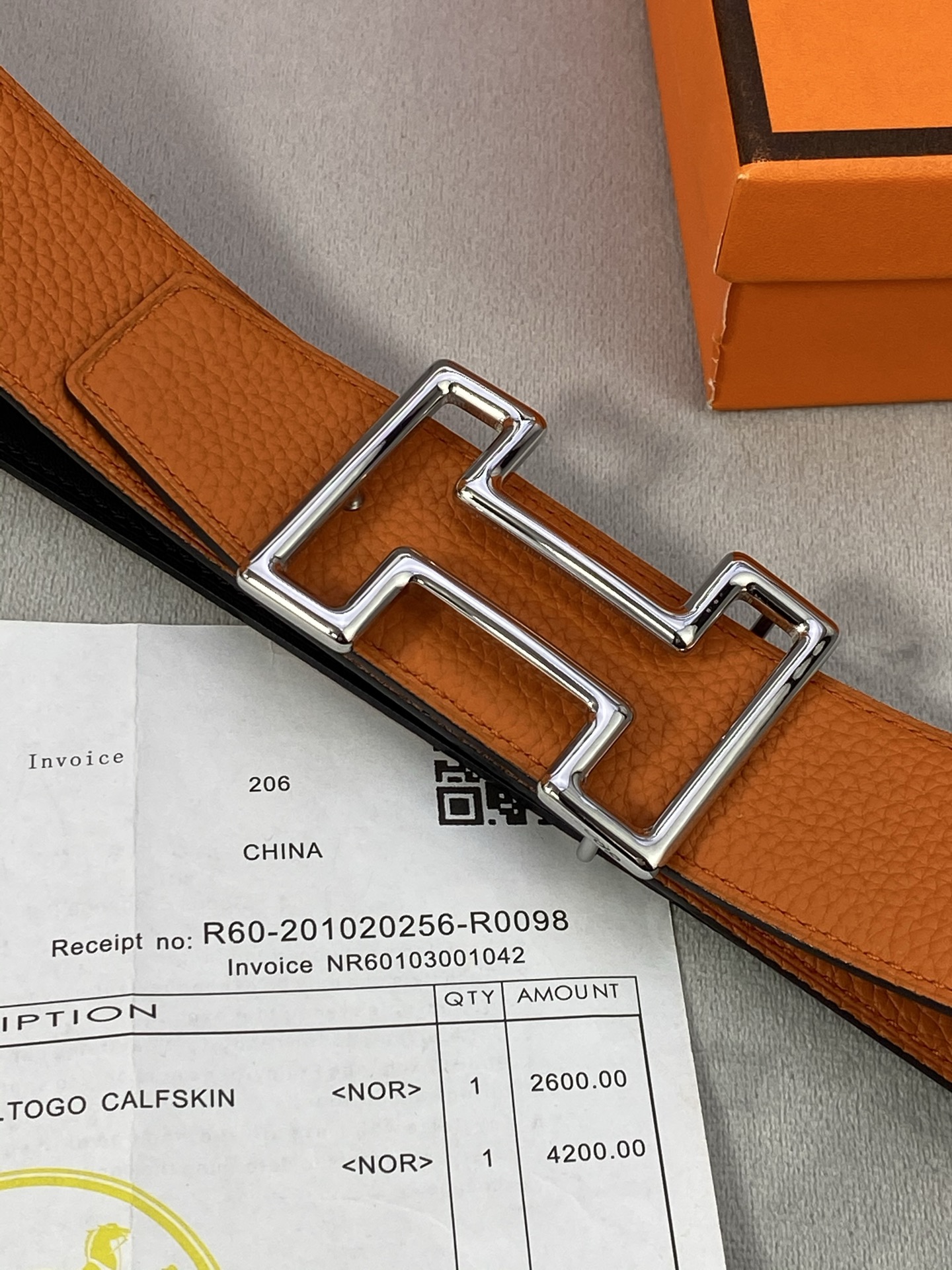  3.8宽 Hermès (爱马仕) 专柜同款  精品不锈钢圆形钢扣 双面用腰带  双面头层原版皮 原版