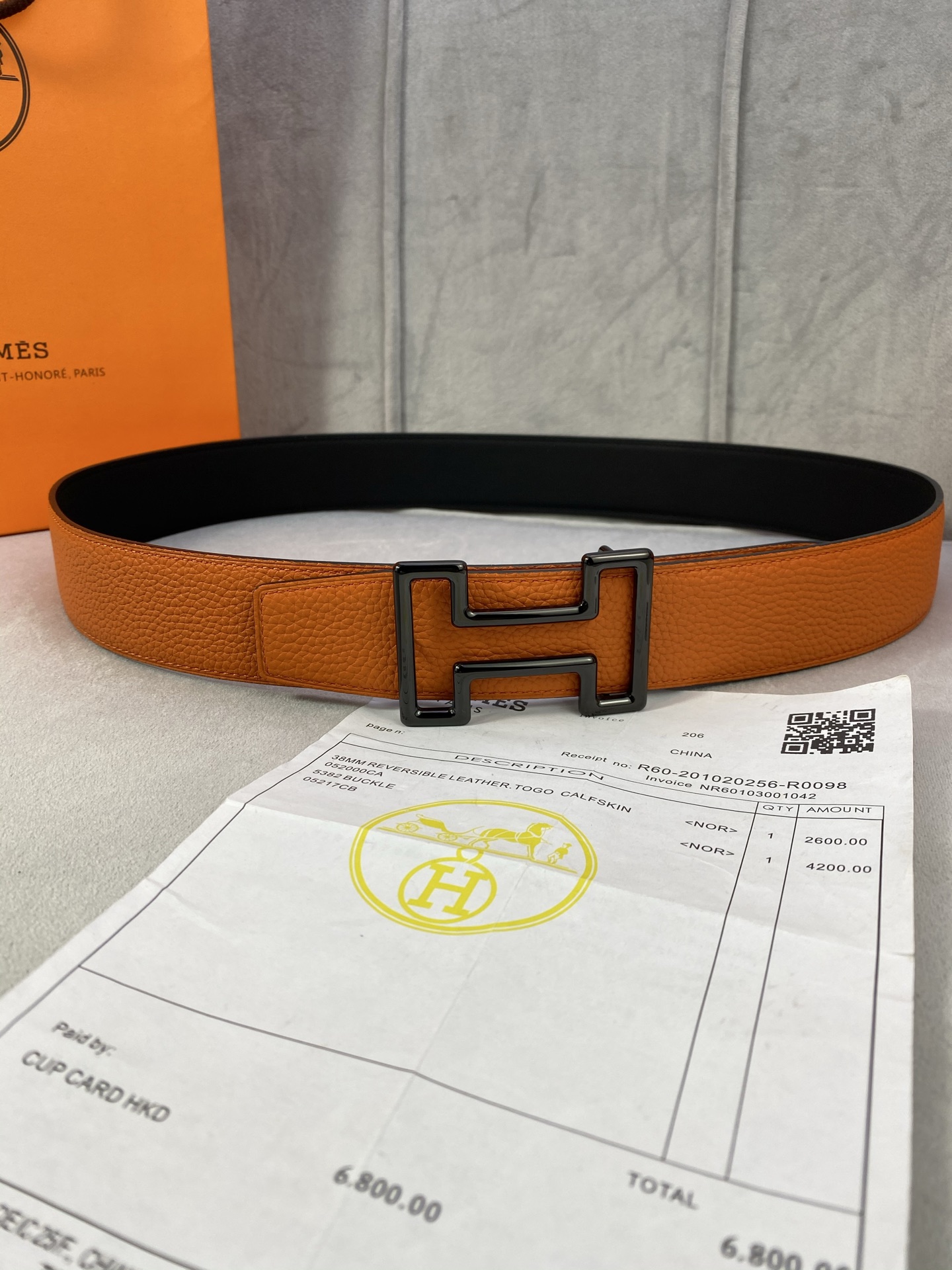  3.8宽 Hermès (爱马仕) 专柜同款  精品不锈钢圆形钢扣 双面用腰带  双面头层原版皮 原版
