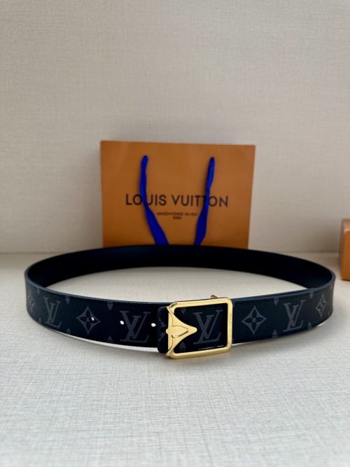 Louis Vuitton Initiales Monogram Eclipse 3.4" Wide Leather Belt 1 Louis Vuitton Initiales Monogram Eclipse 3.4" Wide Leather Belt