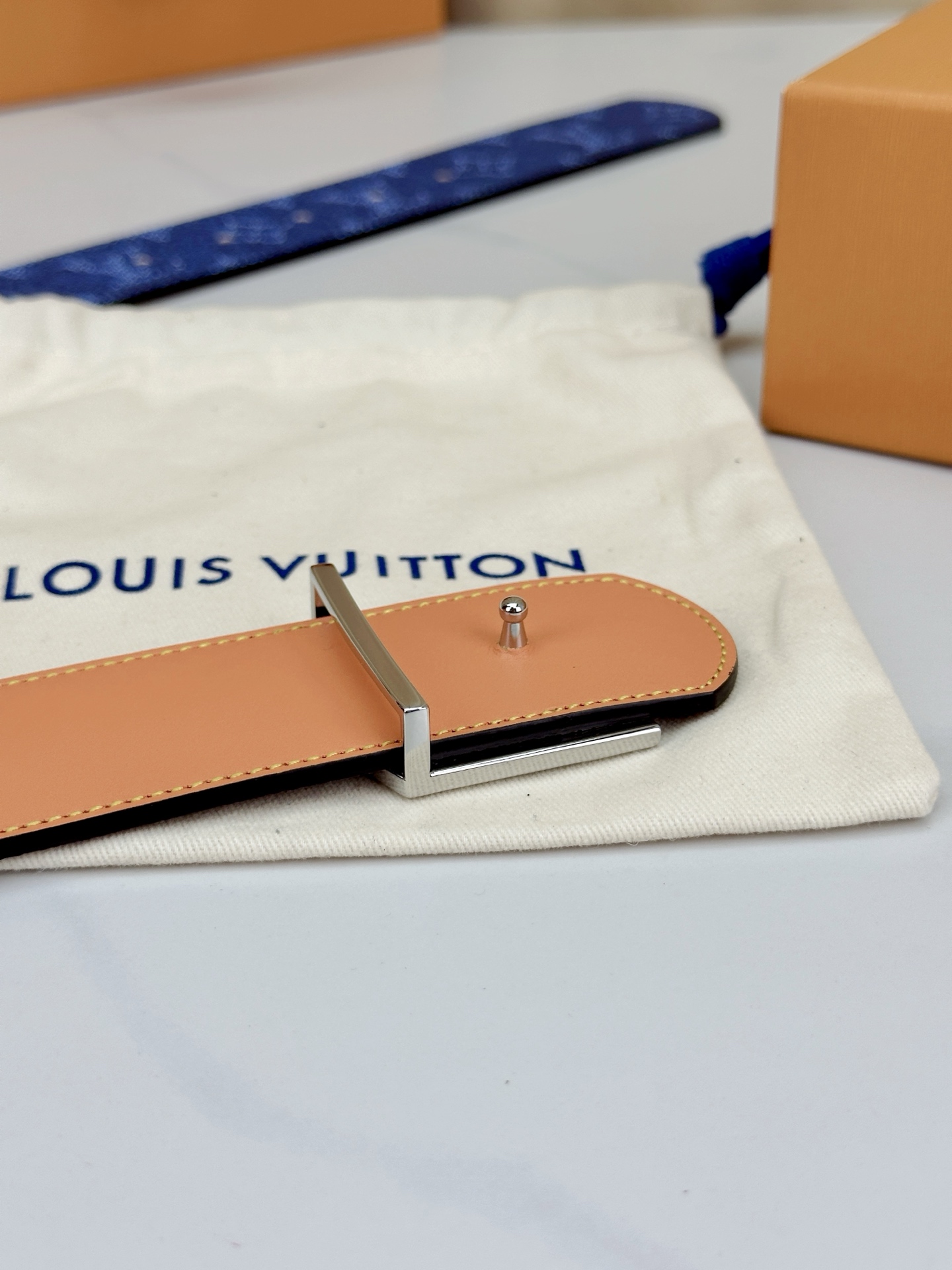 LV 4 0宽版皮带 蓝色老花涂层帆布 4 0cm宽版设计