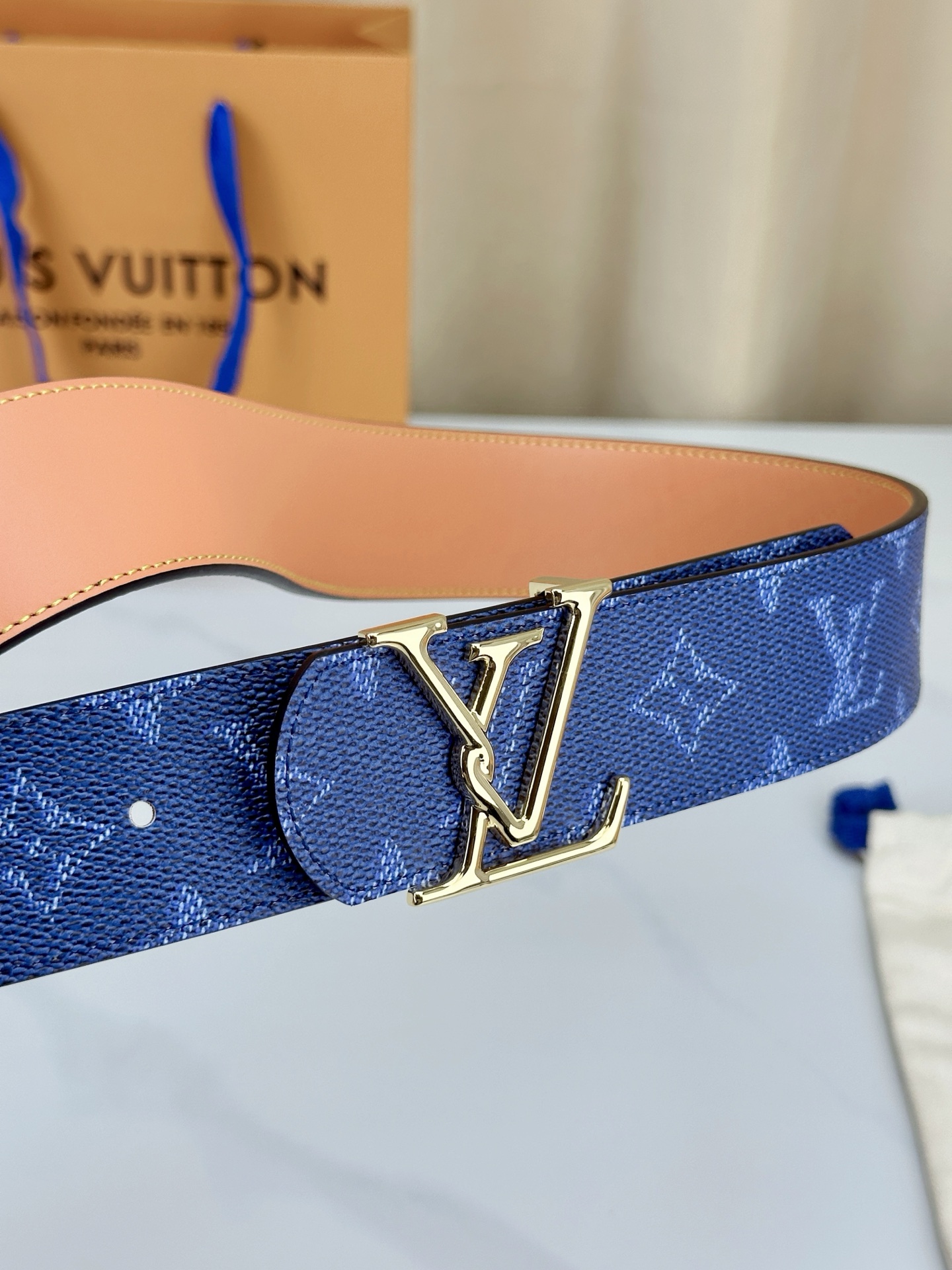 LV 4 0宽版皮带 蓝色老花涂层帆布 4 0cm宽版设计