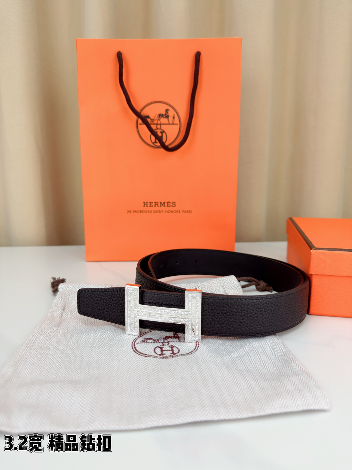 Hermès 3.2宽 华洛奇钻扣 顶级头层牛皮打造 双八字尾设计独特优雅
