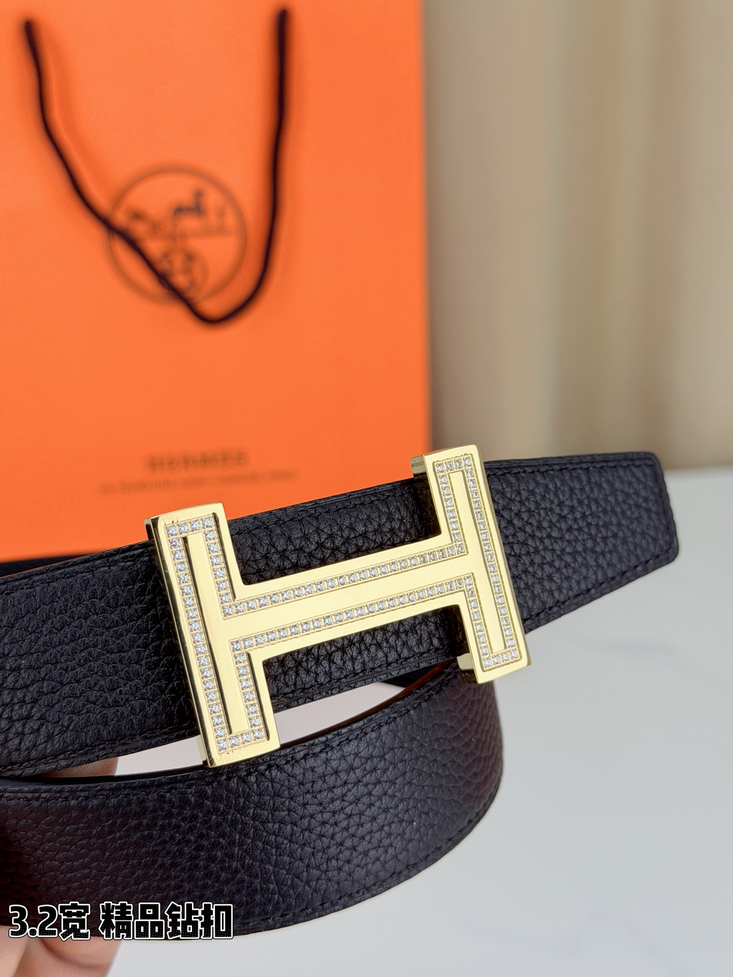 Hermès 3.2宽 华洛奇钻扣 顶级头层牛皮打造 双八字尾设计独特优雅