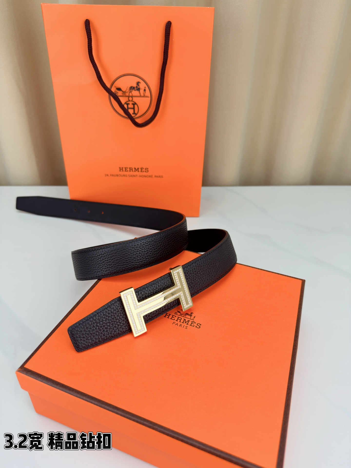 Hermès 3.2宽 华洛奇钻扣 顶级头层牛皮打造 双八字尾设计独特优雅