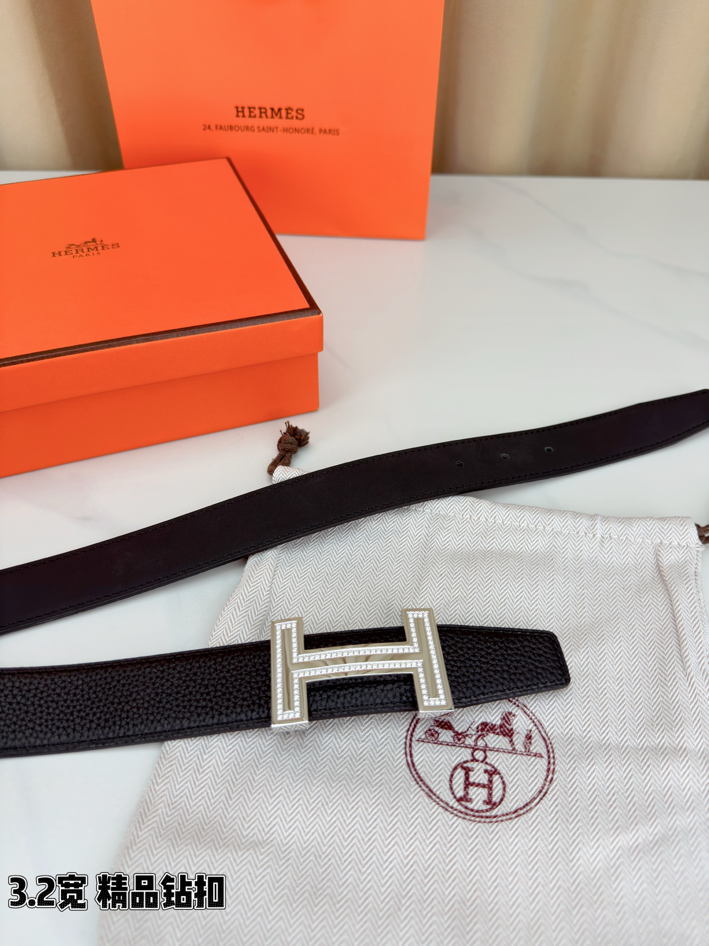Hermès 3.2宽 华洛奇钻扣 顶级头层牛皮打造 双八字尾设计独特优雅
