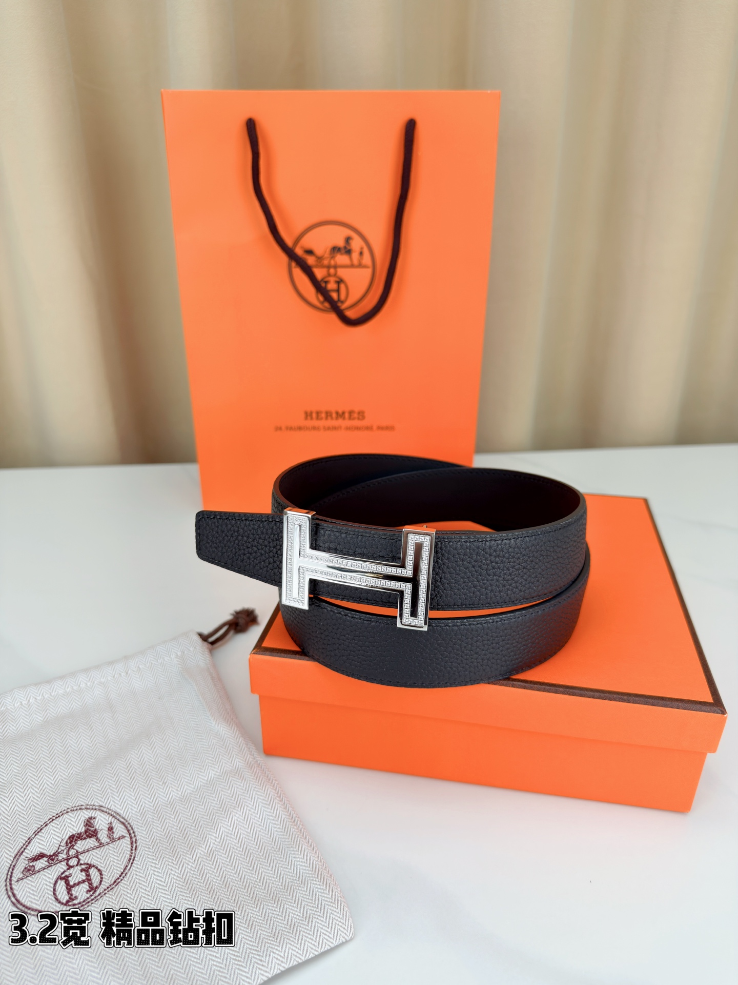 Hermès 3.2宽 华洛奇钻扣 顶级头层牛皮打造 双八字尾设计独特优雅