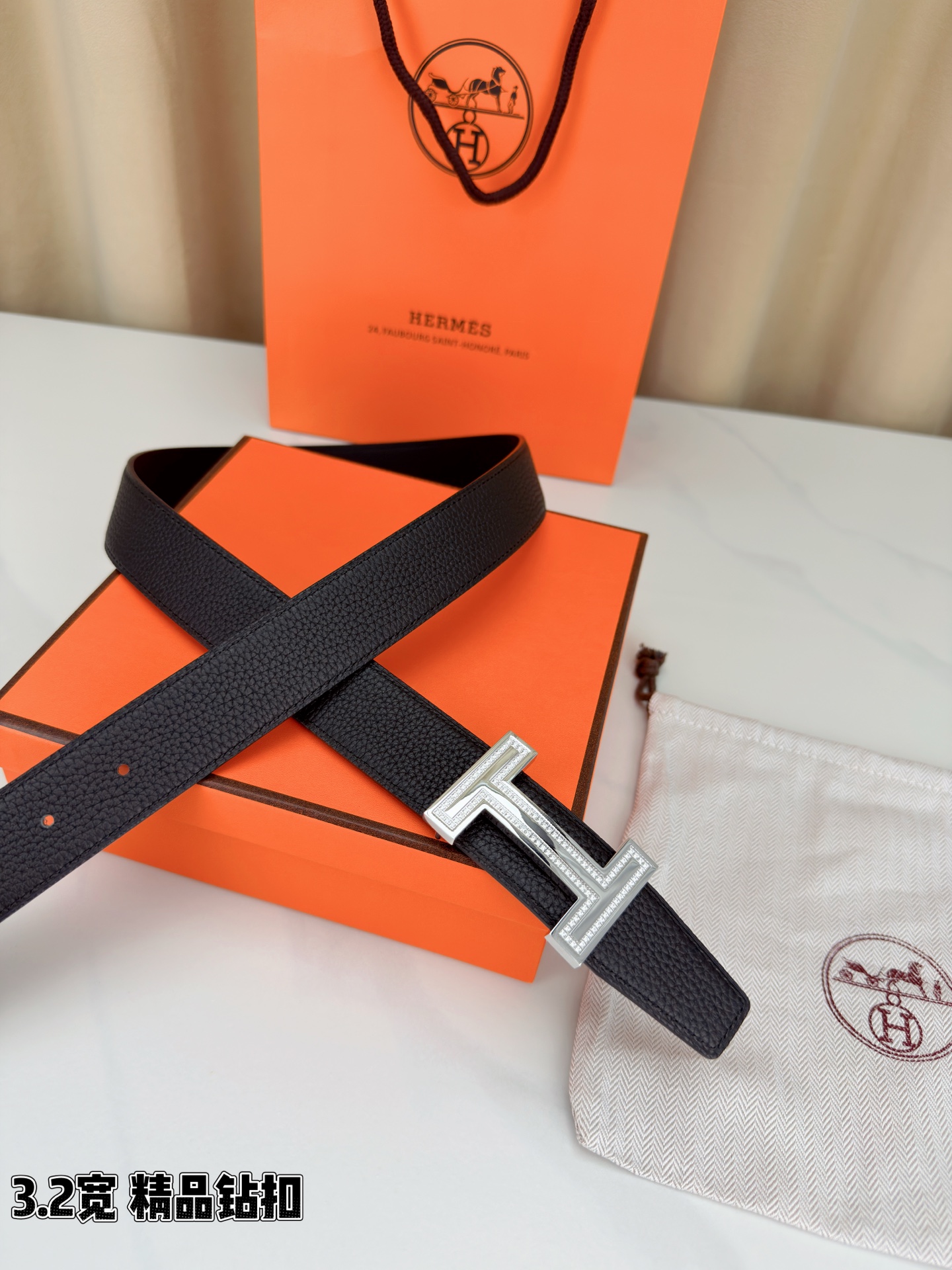 Hermès 3.2宽 华洛奇钻扣 顶级头层牛皮打造 双八字尾设计独特优雅