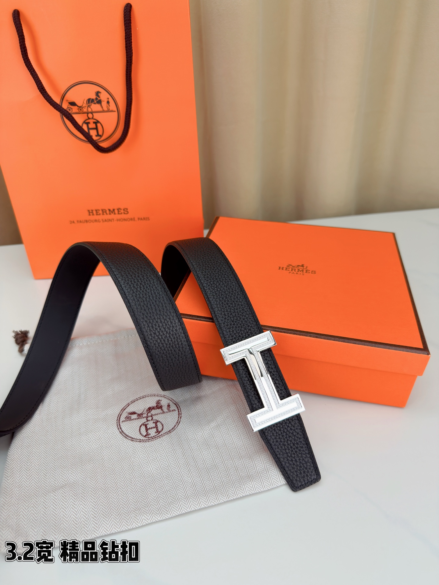 Hermès 3.2宽 华洛奇钻扣 顶级头层牛皮打造 双八字尾设计独特优雅