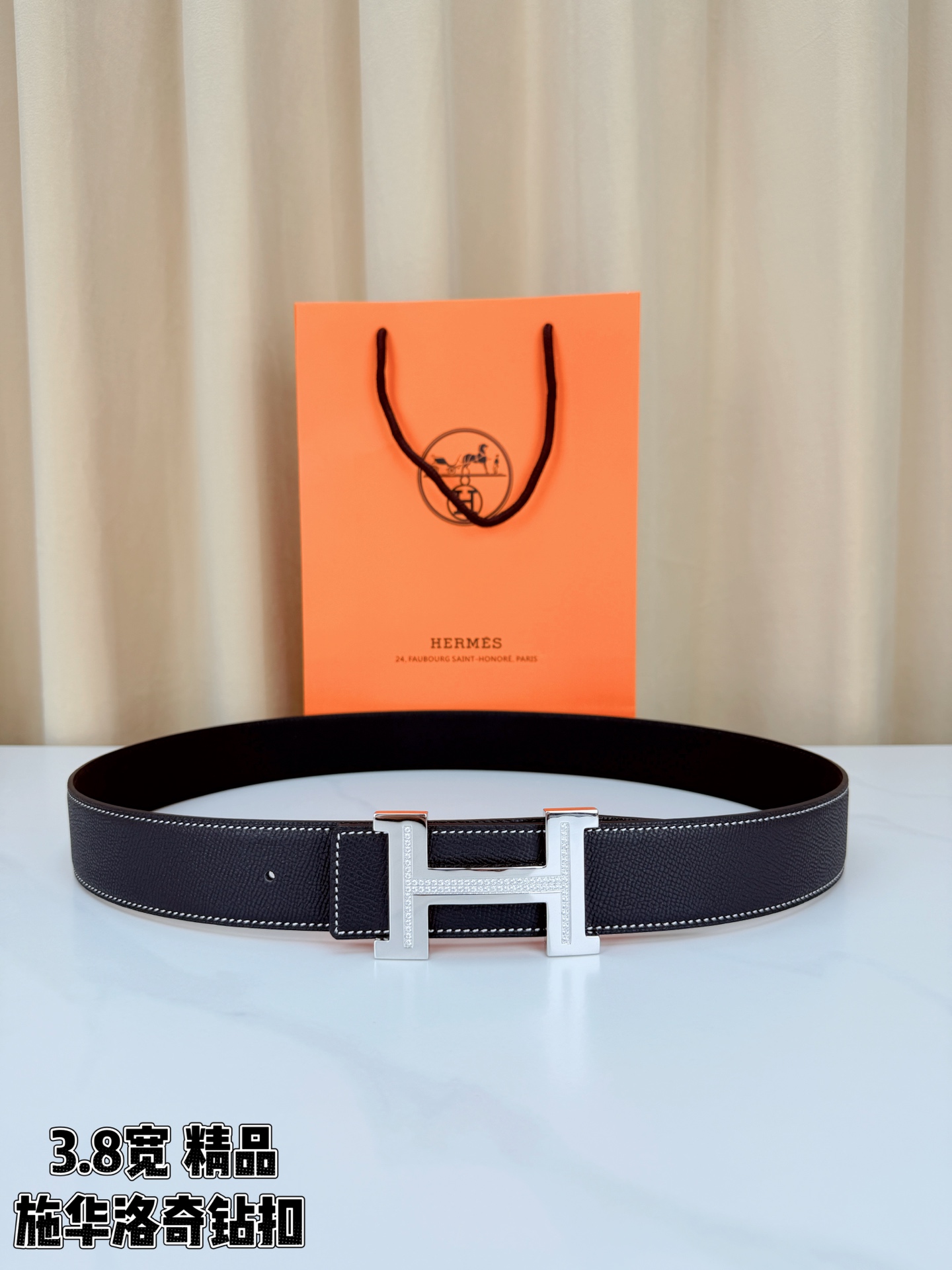 精品 HERMES 3.8cm宽腰带，精选头层牛皮，镶嵌施华洛奇水钻H扣，质感奢华。经典双面设计，百搭优