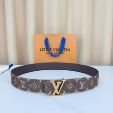 LV 4.0宽精品钢扣 丹宁老花双面腰带,Monogram牛仔提花复古有型,黑/粉棕双色可选,立体LV字母扣古金/古银两 LV 4.0宽精品钢扣 丹宁老花双面腰带,Monogram牛仔提花复古有型,黑/粉棕双色可选,立体LV字母扣古金/古银两