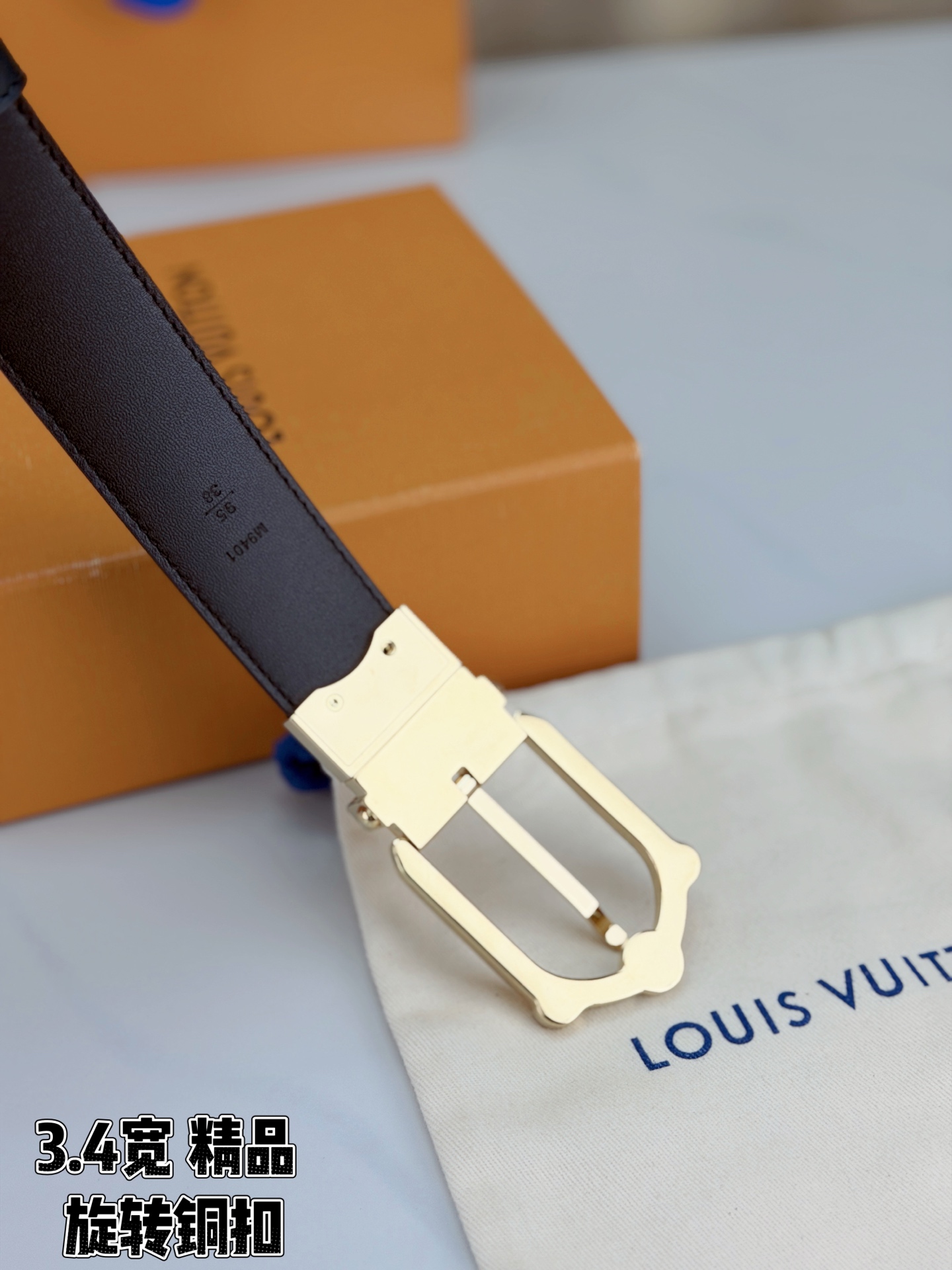 LV 3.4宽精品旋转铜扣腰带，棕棋盘格涂层帆布，复古格纹经典耐看；铆钉马蹄针扣金/银/古白/古金四色色可选，可旋转双面