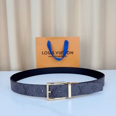 LV 3.4宽精品旋转铜扣腰带,黑灰老花涂层帆布,深灰Monogram低调耐看;方形铆钉针扣枪/黑/金/银四色可选,可旋 LV 3.4宽精品旋转铜扣腰带,黑灰老花涂层帆布,深灰Monogram低调耐看;方形铆钉针扣枪/黑/金/银四色可选,可旋