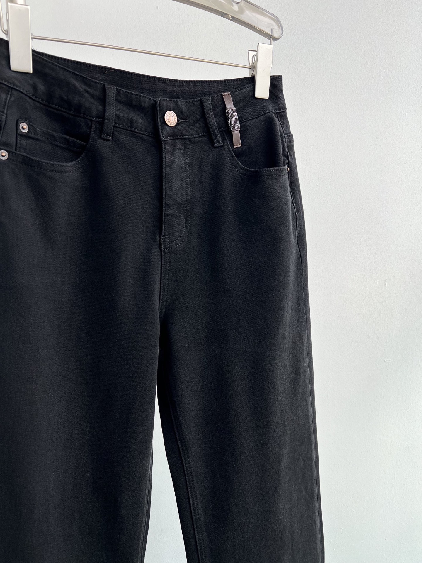 Elegant Wide Leg Jeans with Pearl Chain Detail - Turkish Denim, Black/Blue 6 i1755080143526 4336 0 3