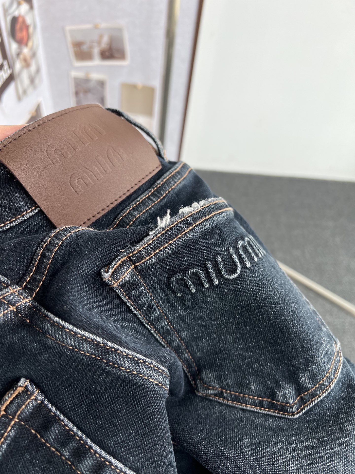 Miu Miu Vintage High-Waisted Flare Jeans, Gray-Blue Wash, Logo Detail 8 i1759659244534 4453 0 6