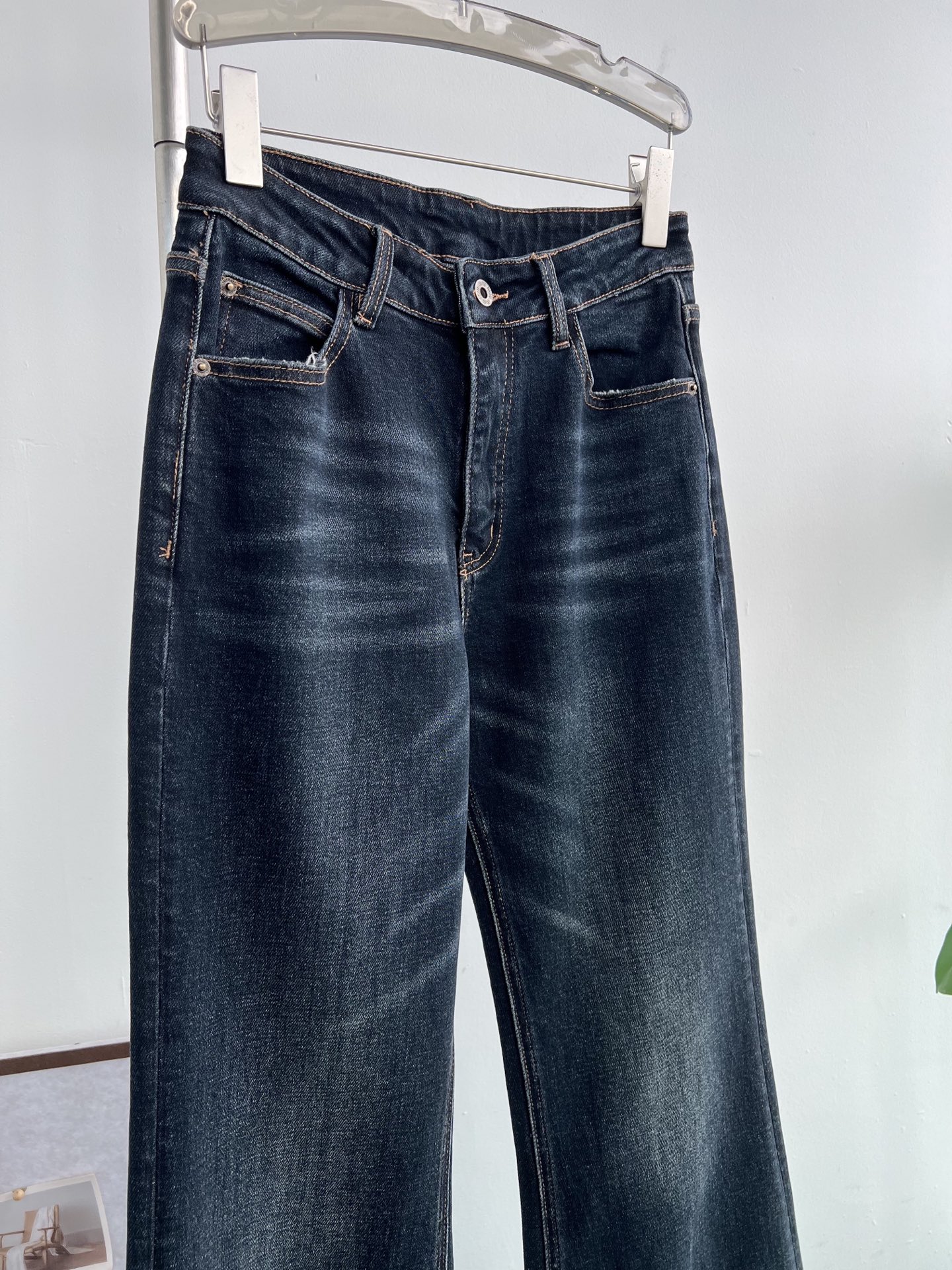 Miu Miu Vintage High-Waisted Flare Jeans, Gray-Blue Wash, Logo Detail 3 i1759659252274 7424 0 1