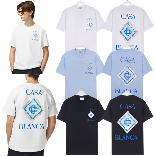 Casablanca Logo Print Cotton T-Shirt - Short Sleeve, Casual Style 1 Casablanca Logo Print Cotton T-Shirt - Short Sleeve, Casual Style