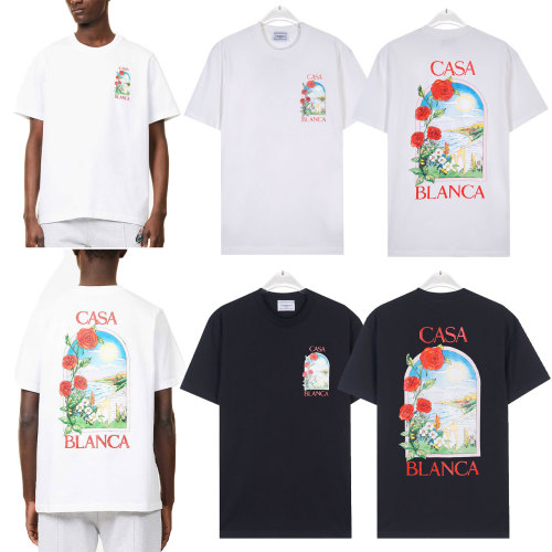 Casablanca Men's Graphic Print Cotton T-Shirt Short Sleeve Casual Top