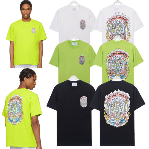 Casablanca Men's Short Sleeve T-Shirt with Front & Back Logo Print 1 Casablanca Men's Short Sleeve T-Shirt with Front & Back Logo Print