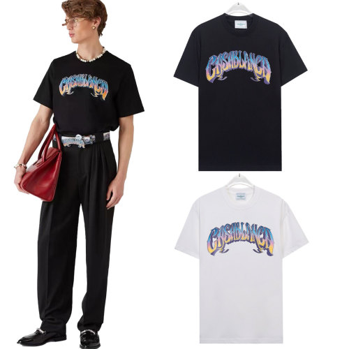Casablanca Men's Gradient Logo Print Short Sleeve T-Shirt - Black & White