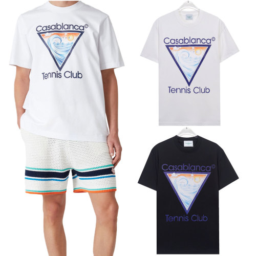 Casablanca Men's Short Sleeve T-Shirt with Wave Logo Print - Casual Wear 1 Casablanca Men's Short Sleeve T-Shirt with Wave Logo Print - Casual Wear