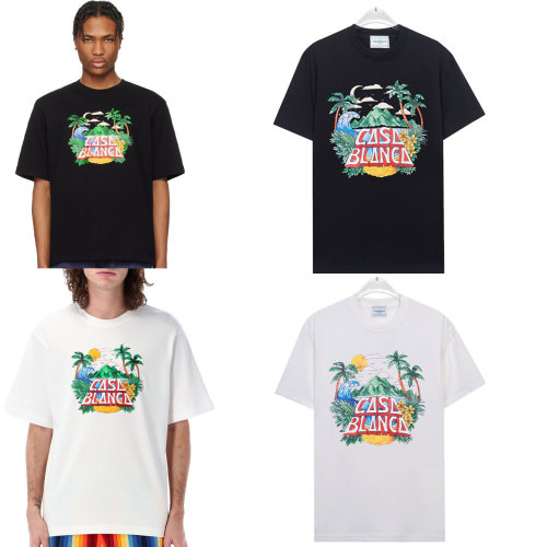 Casablanca Men's Summer Vacation Graphic Print Short Sleeve Cotton T-Shirt 1 Casablanca Men's Summer Vacation Graphic Print Short Sleeve Cotton T-Shirt