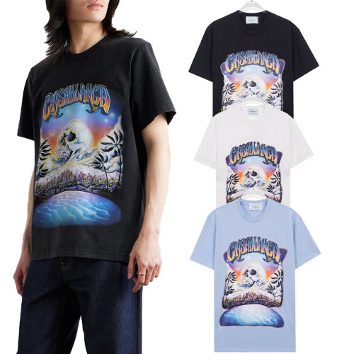 Casablanca Men's Skull Print Short Sleeve T-Shirt, Casual Cotton Tee 1 Casablanca Men's Skull Print Short Sleeve T-Shirt, Casual Cotton Tee