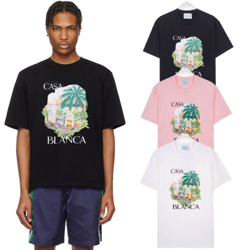 Casablanca Men's Printed Cotton T-Shirt Short Sleeve Casual Tee 1 Casablanca Men's Printed Cotton T-Shirt Short Sleeve Casual Tee
