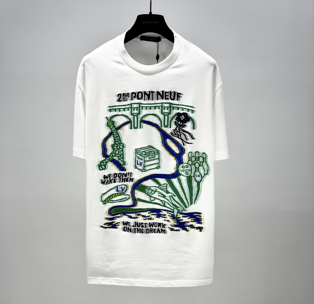 À un prix bon marché
 Louis Vuitton LV Pont Vêtements T-Shirt Blanc Coton Tricot Collection printemps – été