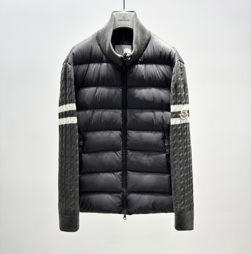 Moncler Men's Wool Blend Padded Jacket - Stand Collar, Striped Sleeves 32 Moncler Men's Wool Blend Padded Jacket - Stand Collar, Striped Sleeves