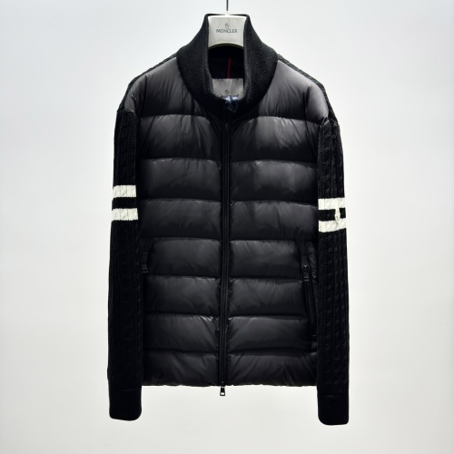 Moncler Men's Black Wool Blend Striped Sleeve Padded Down Puffer Jacket 1 Moncler Men's Black Wool Blend Striped Sleeve Padded Down Puffer Jacket
