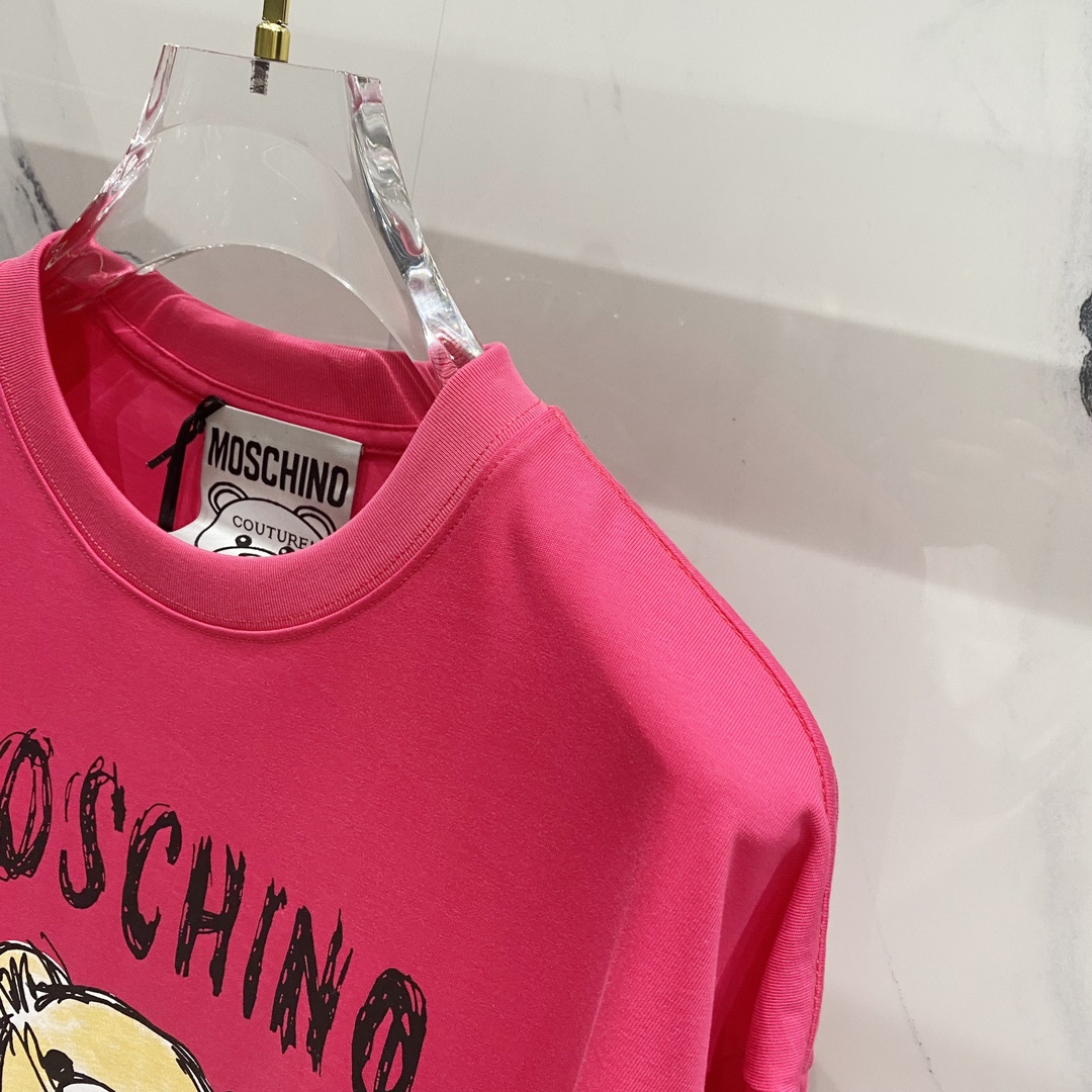 High-Quality OSCHINO Moscino Short Sleeve T-shirt with Bear Logo Stamp - 图片 3