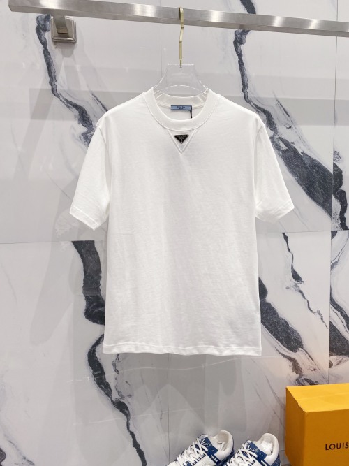Prada Crewneck T-Shirt with Triangle Logo - Stylish, Comfortable and Trendy 1 Prada Crewneck T-Shirt with Triangle Logo - Stylish, Comfortable and Trendy