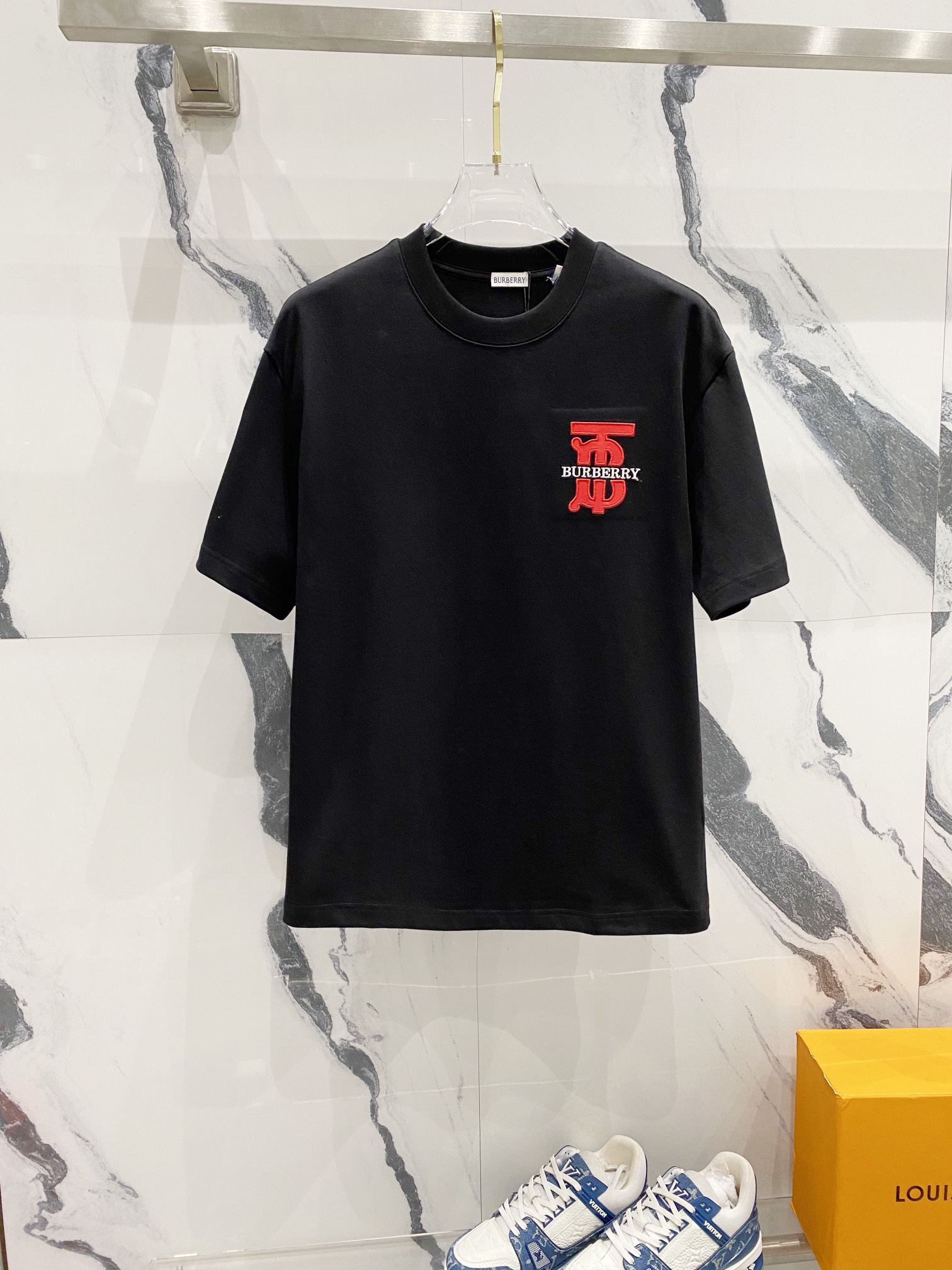 Burberry Cotton T-Shirt with TB Monogram Patch - Classic Fit
