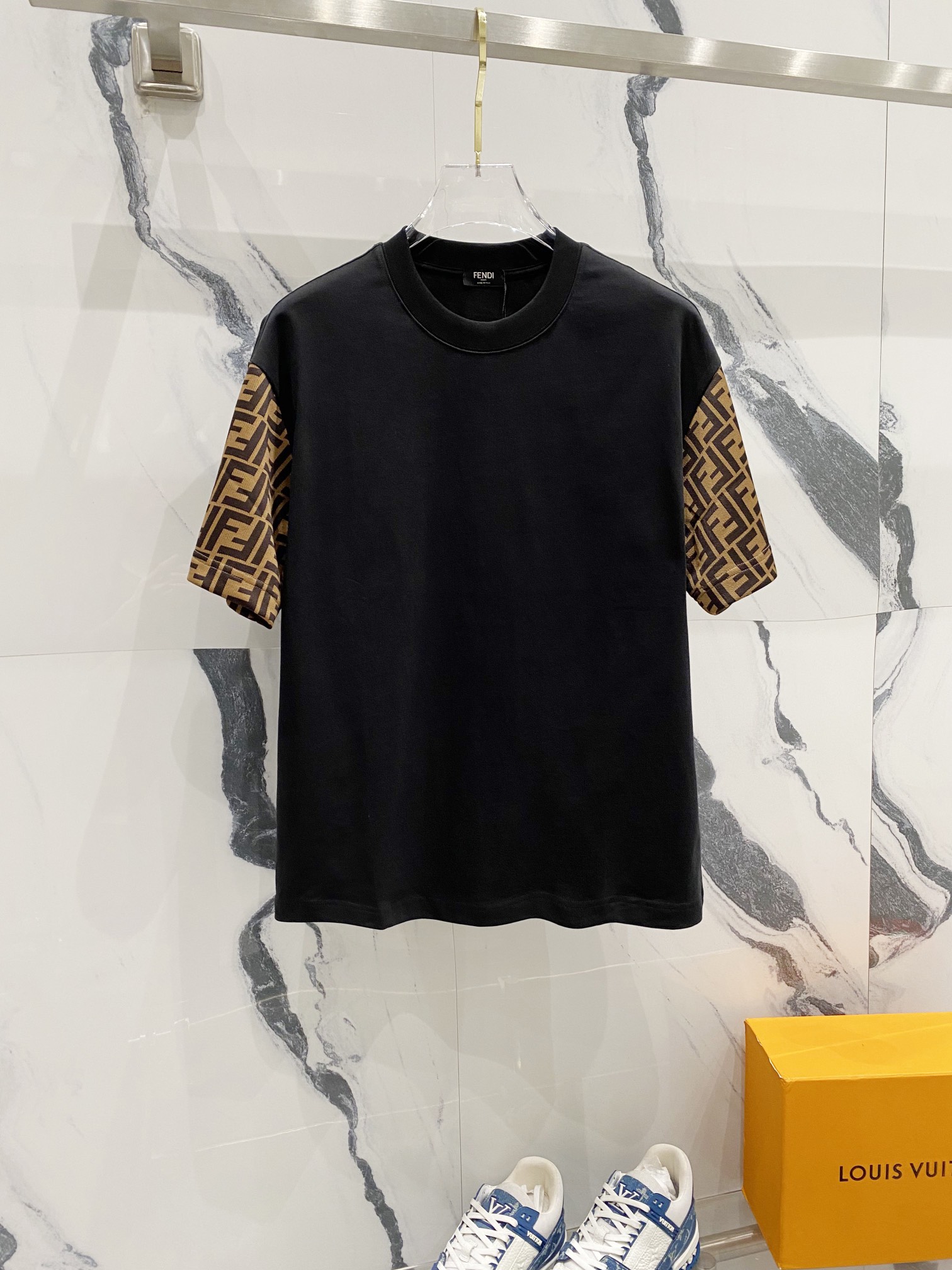 Fendi FF Logo Sleeve Cotton T-Shirt | Round Neck, Short Sleeve