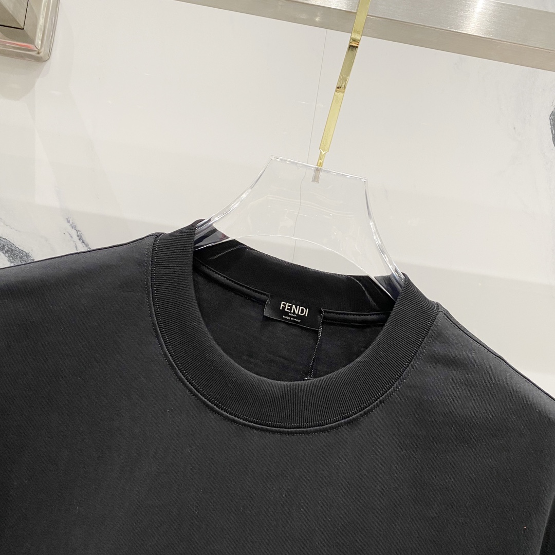 Fendi FF Logo Sleeve Cotton T-Shirt | Round Neck, Short Sleeve 8 i1734287209 3019 3