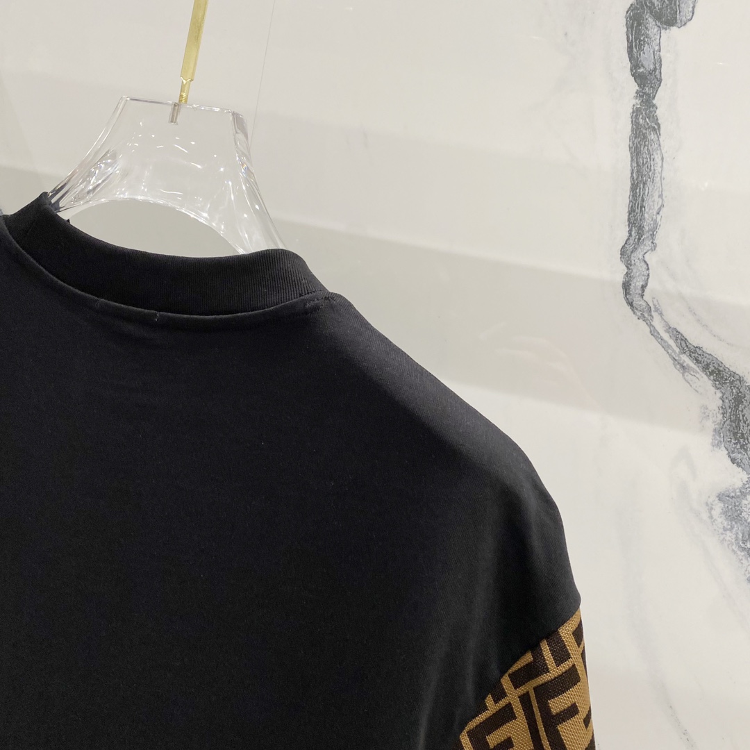 Fendi FF Logo Sleeve Cotton T-Shirt | Round Neck, Short Sleeve 5 i1734287209 327 5