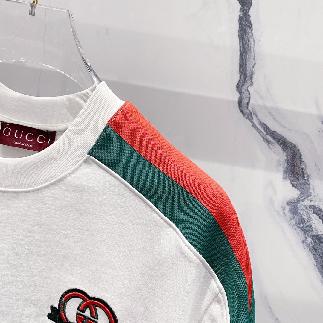 High-Quality GucCI T-Shirt Replica with 1921 Logo Embroidery, 320g, Black/White, S-XL. - 图片 3