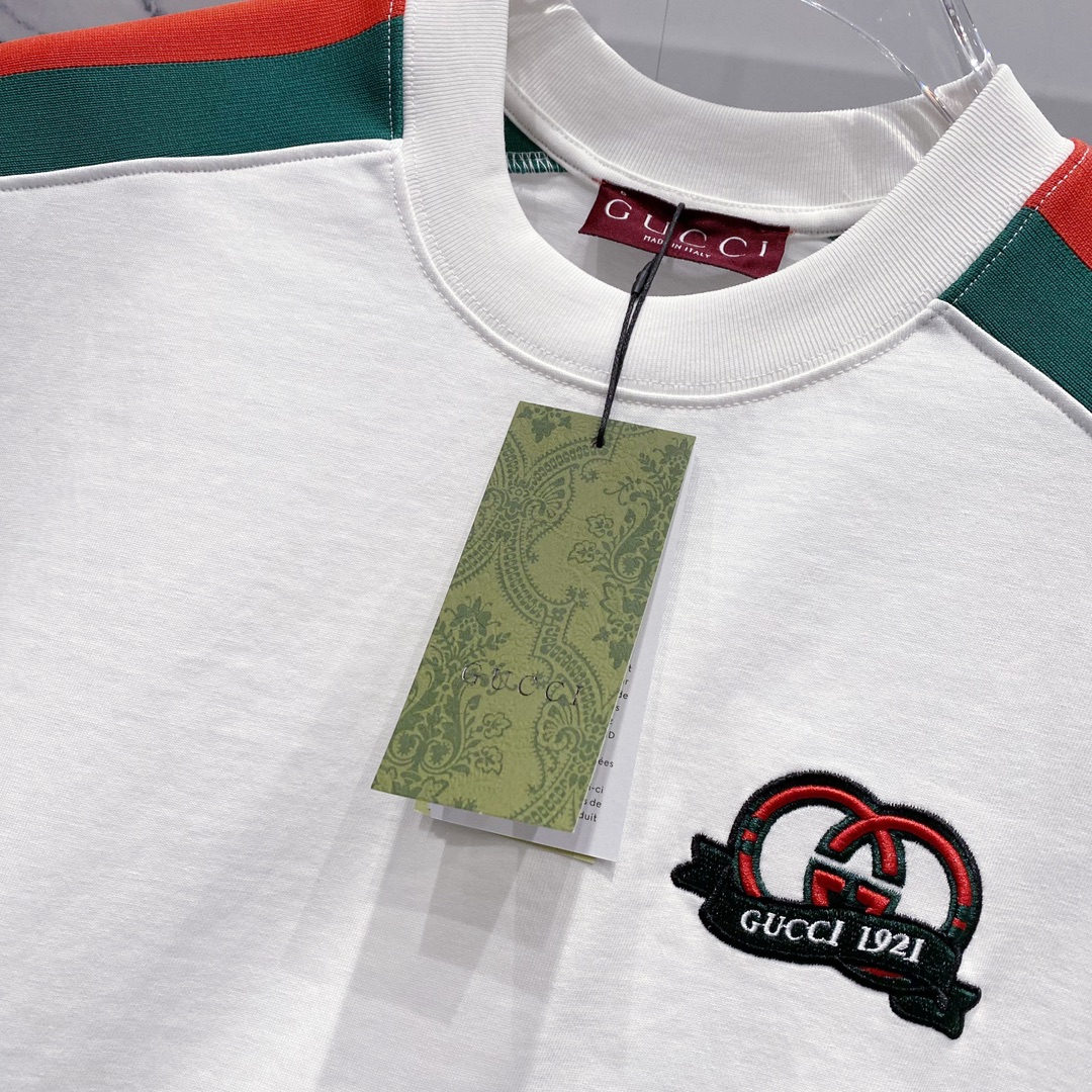 High-Quality GucCI T-Shirt Replica with 1921 Logo Embroidery, 320g, Black/White, S-XL. - 图片 5