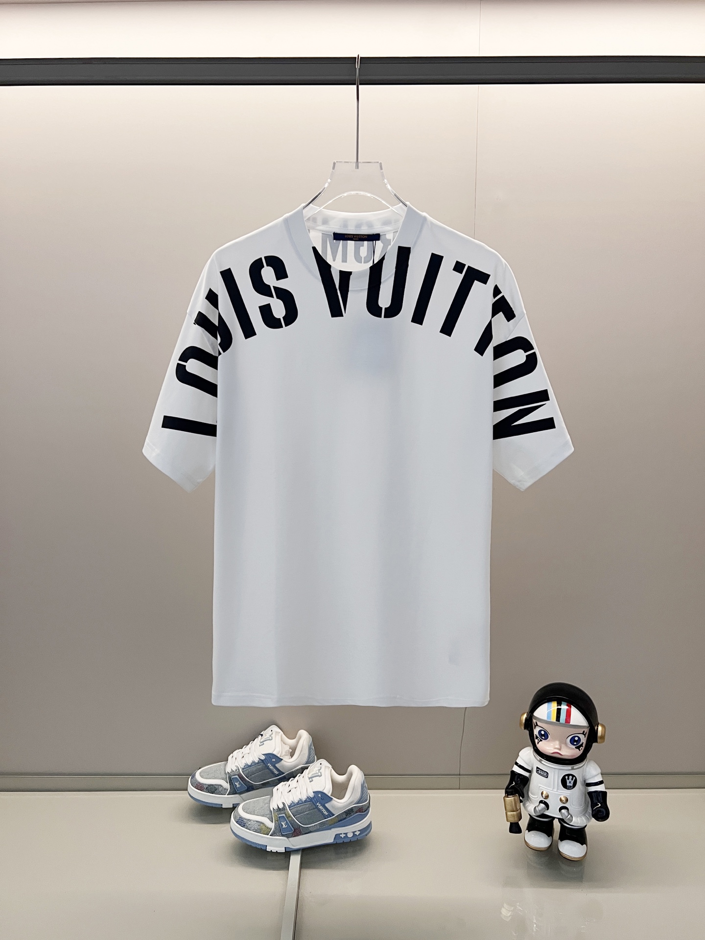 P75 LOUISVUITTON/Louis Vuitton Camiseta de manga corta con cuello redondo de 260 g, logotipo de proceso de LOGO de letr…