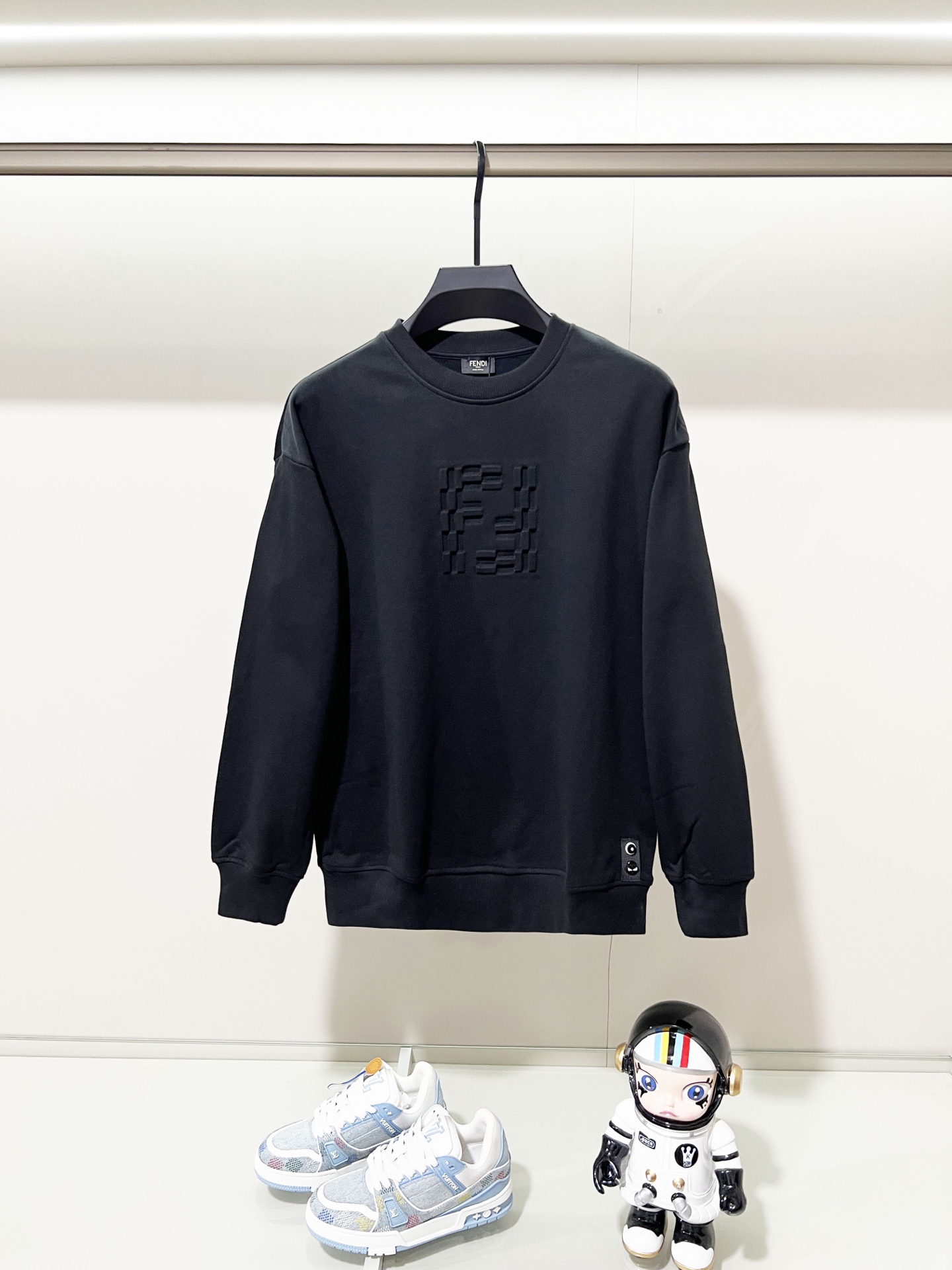 FENDI/芬迪 sudadera de cuello redondo de algodón puro de 420 g, con letras FF en relieve y logo en relieve, proceso de es…