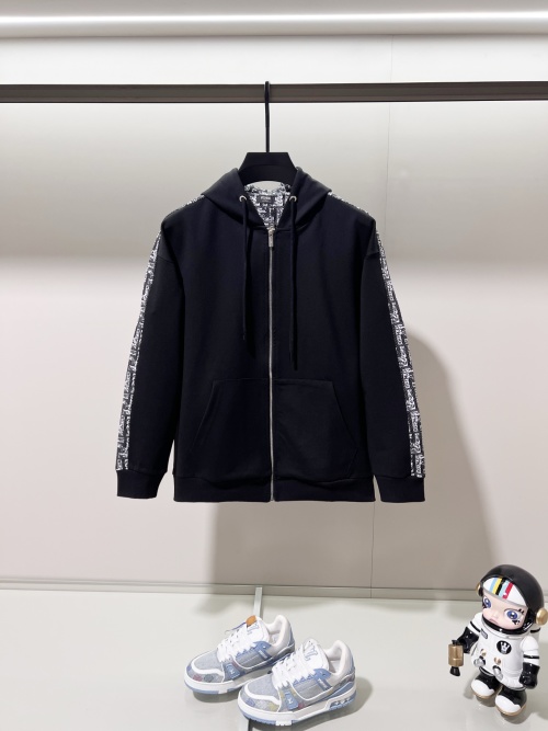 Fendi Men's Black Zip-Up Hoodie with FF Logo Tape Detailing on Sleeves 1 Fendi Men’s Black Zip-Up Hoodie with FF Logo Tape Detailing on Sleeves