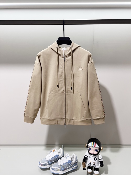 Burberry Zip-Up Hoodie with Check Sleeve Detail and Embroidered Logo 1 Burberry Zip-Up Hoodie with Check Sleeve Detail and Embroidered Logo