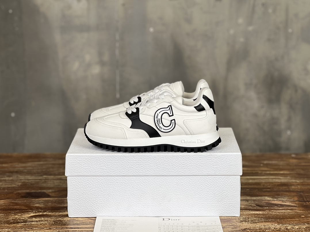 Dior Shoes Sneakers Black White Unisex Women Men Cowhide Rubber Fashion Casual