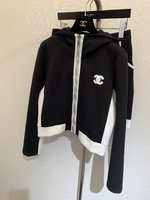 Chanel Clothing Coats & Jackets Two Piece Outfits & Matching Sets Luxury Fashion Replica Designers
 Black White Cotton Spring Collection Hooded Top