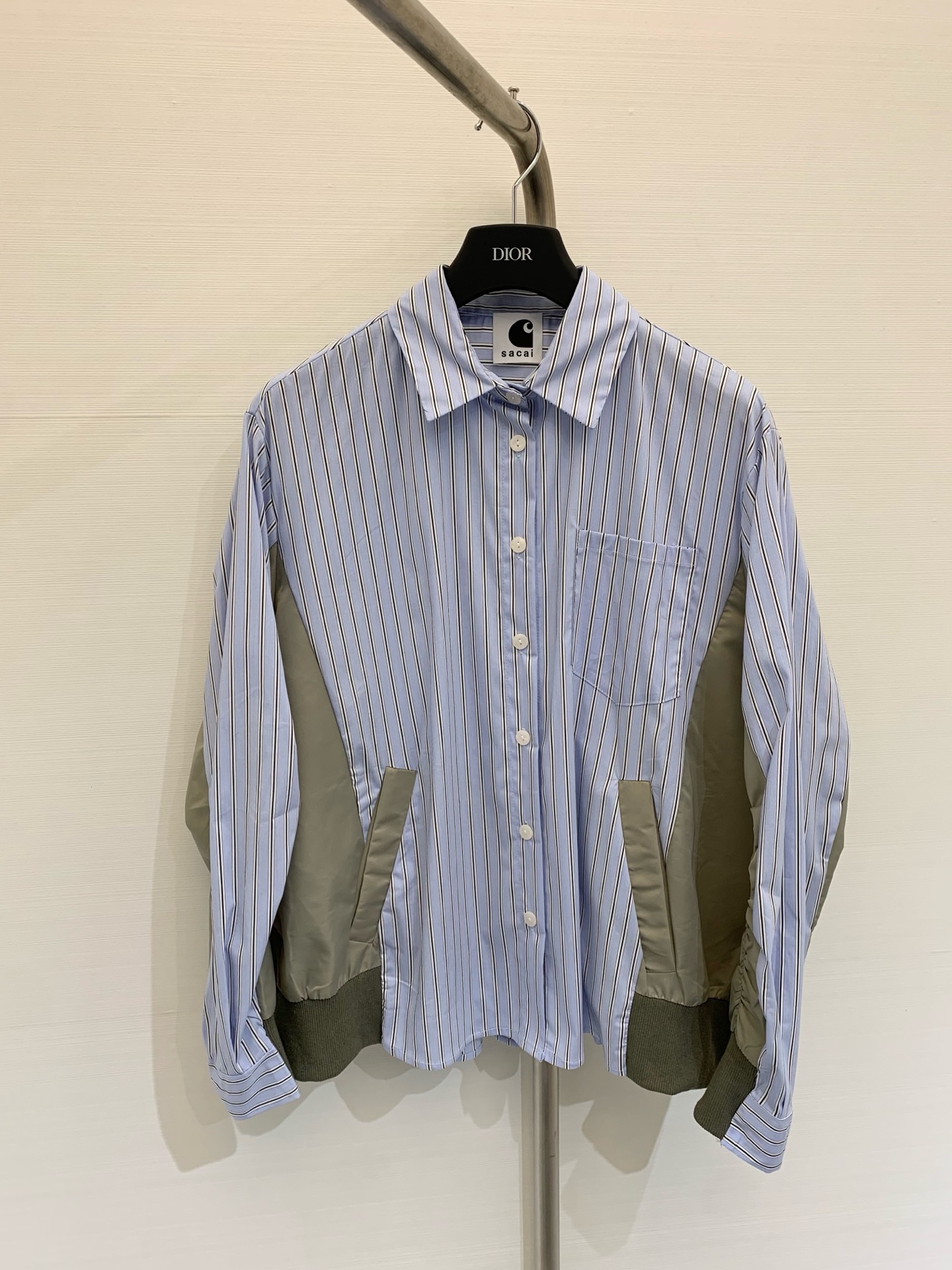 NO:325252,New spring and summer style lapel striped splicing shirt, pure cotton contrast splicing polyester design, super textured Size, alexander wang19860909春夏新款 翻领条纹拼接衬衣,纯棉撞色拼接聚酯设计,超级有质感 码数,,alexander wang,Women's clothing